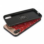 Wholesale iPhone X (Ten) Sparkling Glitter Chrome Fancy Case with Metal Plate (Red)